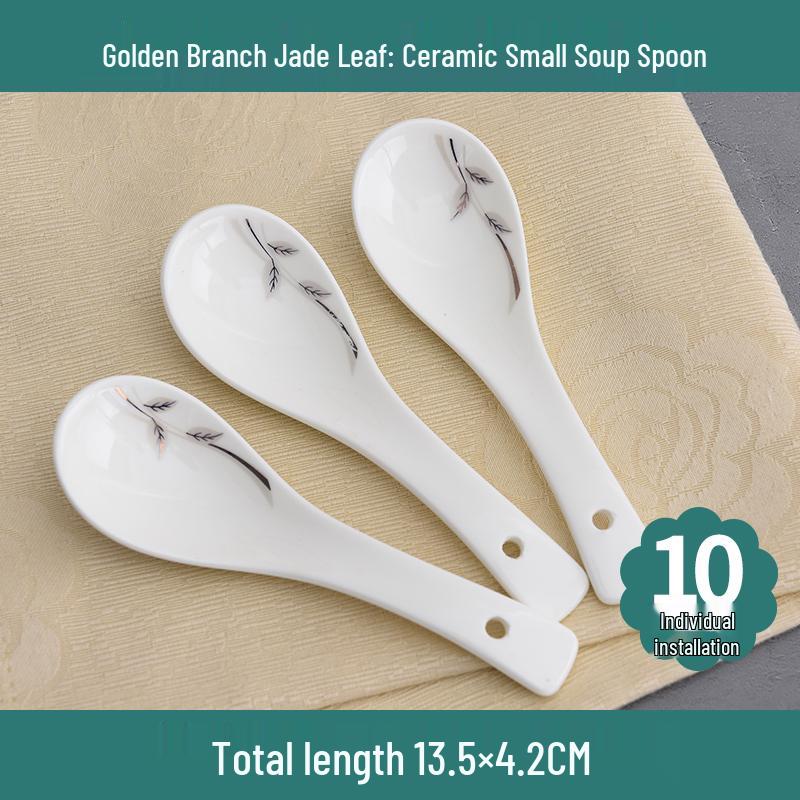 Set of 10 Chinese Style Ceramic Soup Spoons, New Bone China, Practical for Eating and Teaspoons.