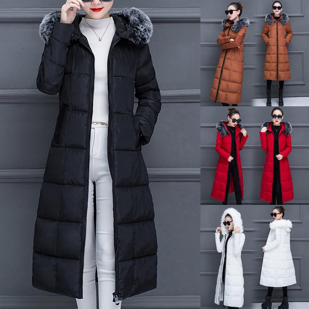 Frauen warmer langer Mantel Kunstkragen Kapuzenjacke heiße schlanke Winter-Outwear-Mäntel