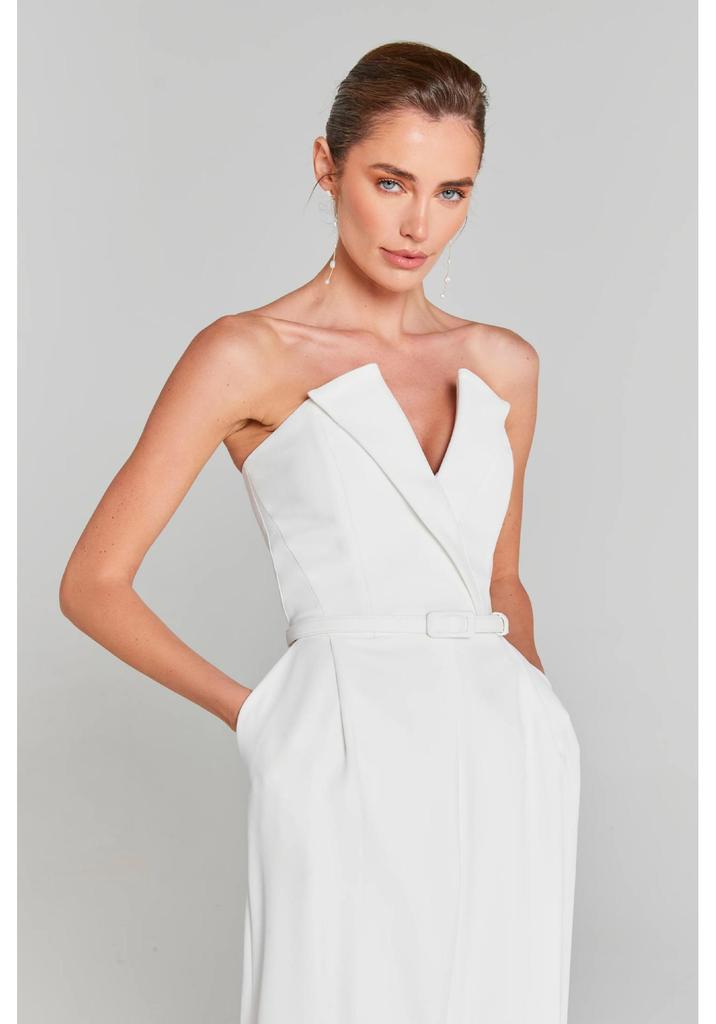 Weißer Perlenverzierte Jumpsuit Romper - Modisches Lässiges Zweiteiliges Set für Damen