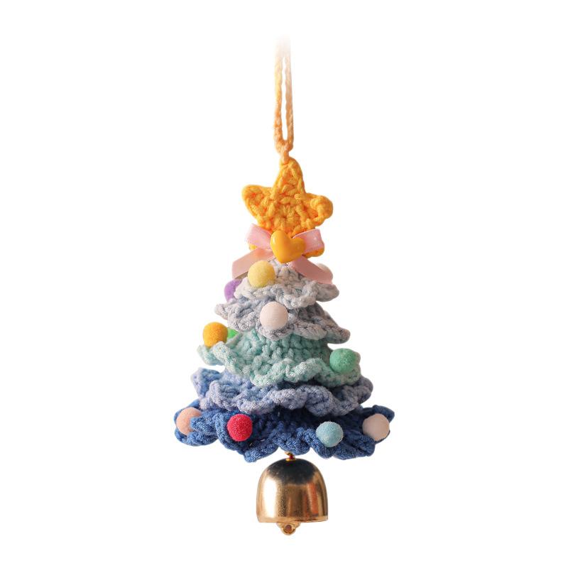 Knitted Christmas Tree with Jingle Bell Plush Christmas Hanging Pendant Wool Crochet Tree for Christmas Party Decor