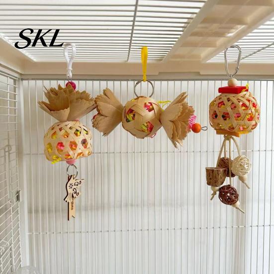Parrot Playtime Toy Shredder Ball Toy, Bamboo Bird Foraging with Paper Enrichment Strips, Shredding for Parakeet Conure Cockatiel Lovebird Natural