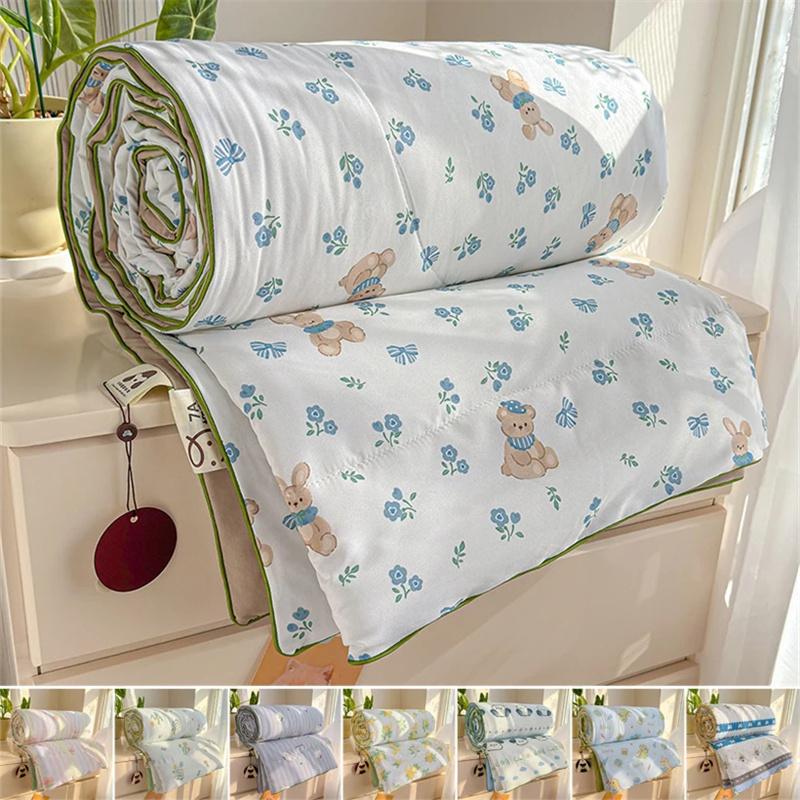 Summer Quilt Comforter Printed Thin Quilt for Home Decor Soft Cotton Breathable Air Conditioner Quilts Home Decor Soft Cotton Quilts