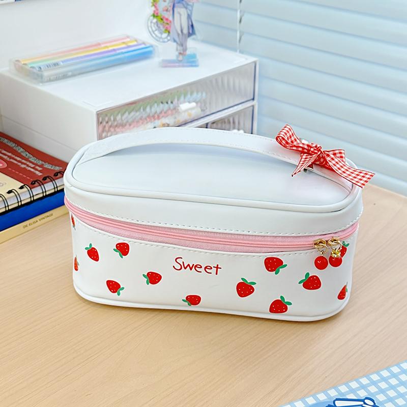 PU Leather Soft Pencil Case Large Capacity Cartoon Storage Bag Multi-Purpose Girly Stationery Bag for Children Student Supplies