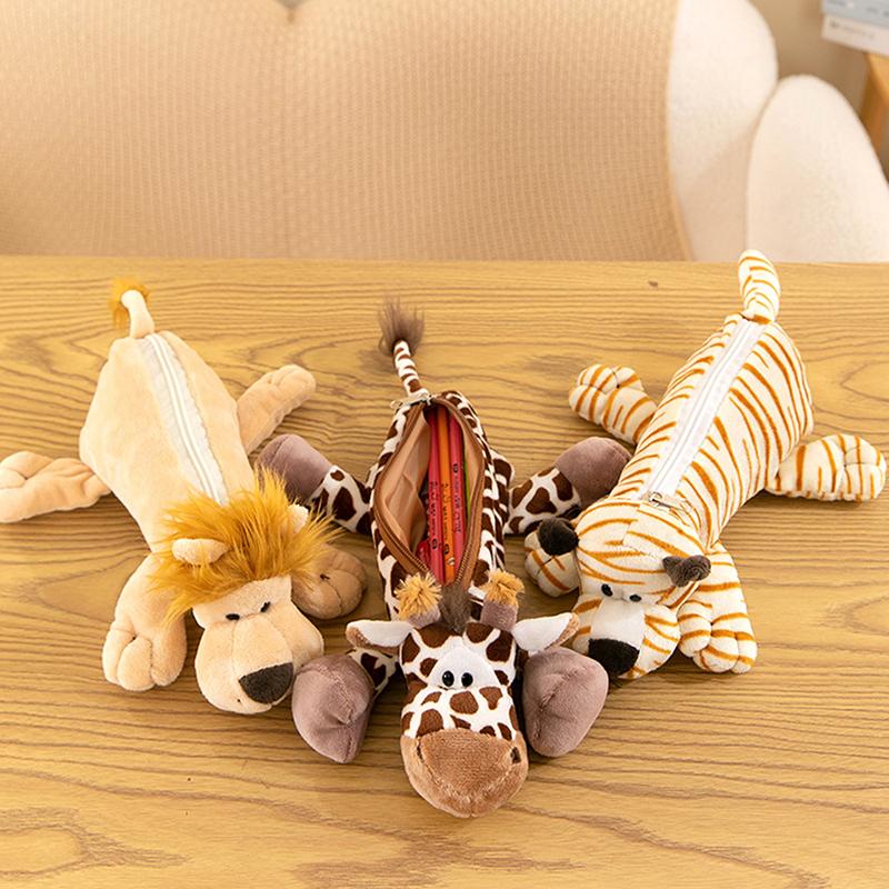 Stifteetui mit Cartoon-Tier, Elefant, Löwe, Plüsch, für die Schule, große Kapazität, Aufbewahrungstasche für Schreibwaren, Geschenk für Kinder