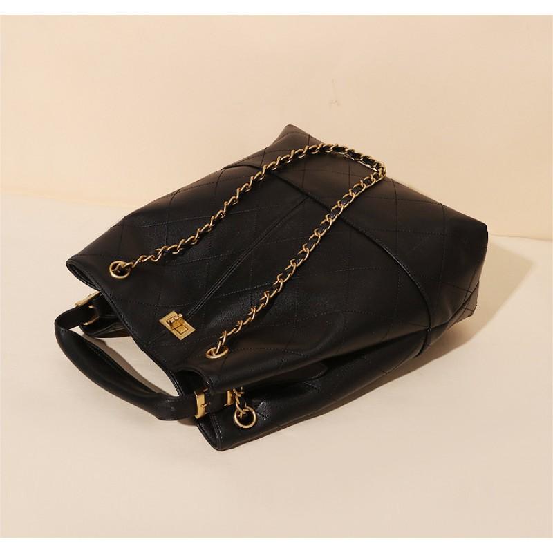 Factory Korean Diamond-style Chain Bucket Bag Sheepskin Light Luxury Women's Large-capacity High-end Portable Tote