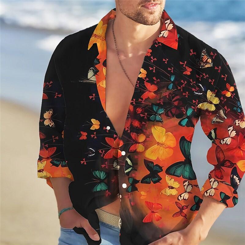 Herrenhemd Modetrend Rosenblüten-Farb-Muster HD-Grafik Lässig Outdoor Straße Herrenbekleidung Frühling und Sommer