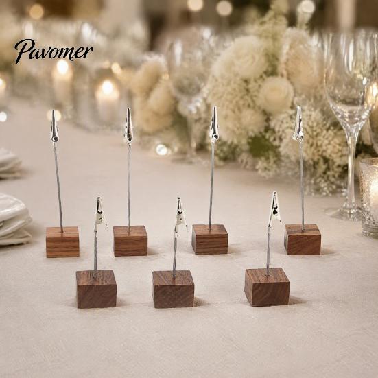 Compact Note Holder Wooden Cube Memo Clip Stand, Display Solid Wood Square Base Receipt Card Holder, Vertical for Wedding Party or Office Table