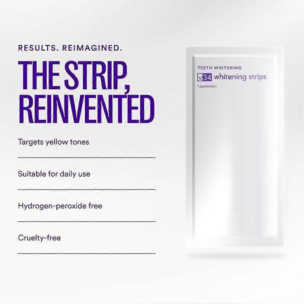 V34 Purple Whitening Teeth Strips Whitens After One Use, Whitening and Colour Correction, Gentle Formula Enamel Protection