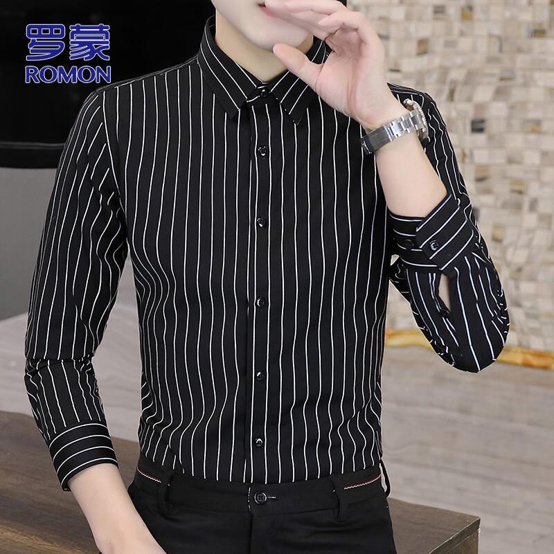 Romon Men s Business Striped Long-Sleeve Shirt 3XL