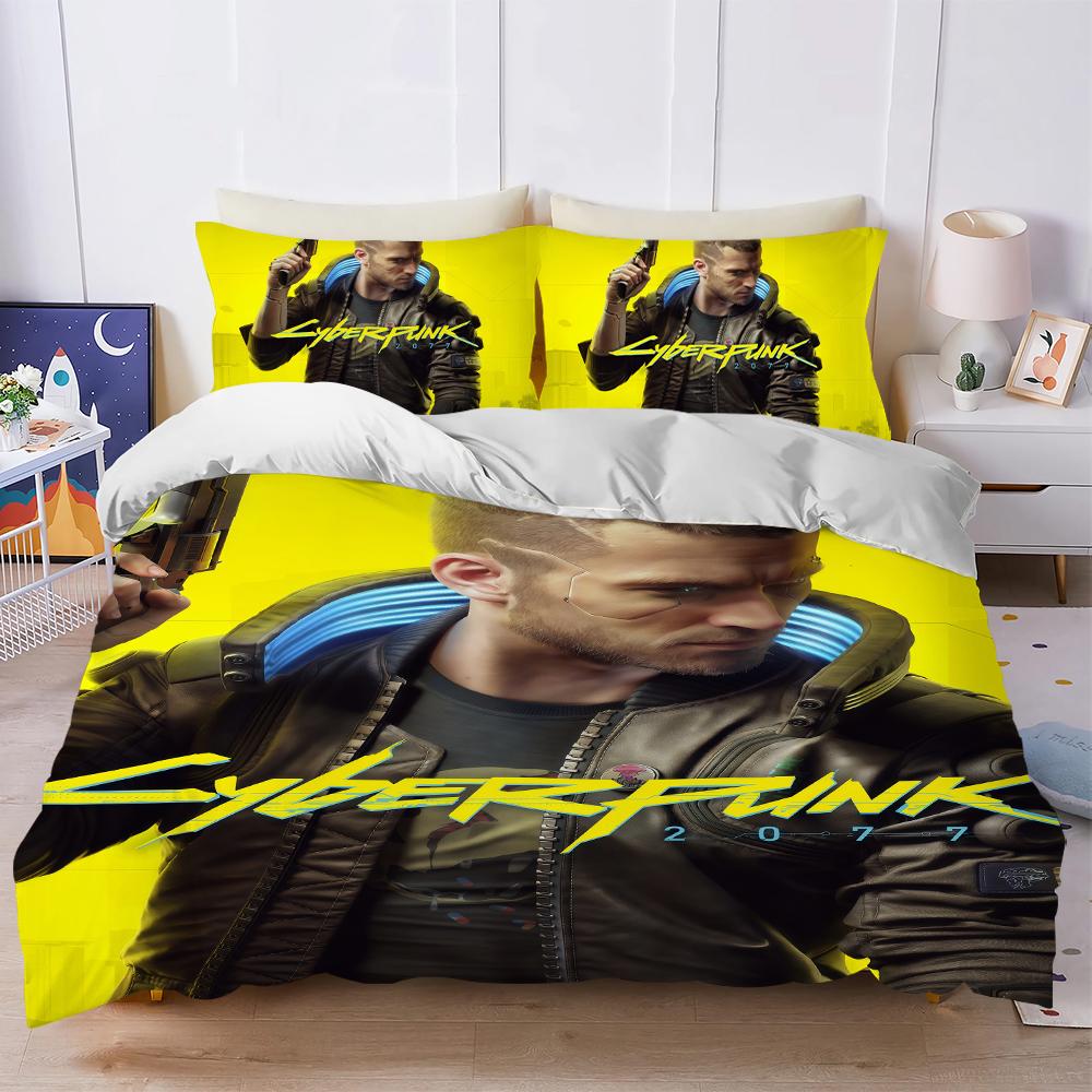 

Game C-Cyber-Cool-P-punk 2077 Duvet Cover Set Soft Wash Bed 3 Piece Summer Comfortable Student Dormitory Home Baby Bedding Best (135x200cm)