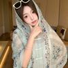 Small fresh white floral silk scarf women's summer travel buckle sunscreen large shawl beach towel thin yarn scarf scarf