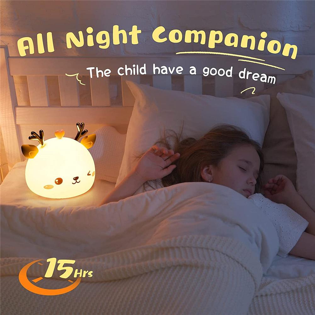 Silicone Usb Touch-sensor Led Night Light Cute Deer-shaped 7 Colors Brightness Adjustable Room Desktop Decor Lamp For Kids Girls