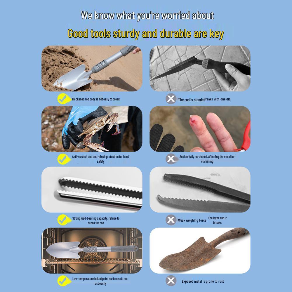 Tide-Chasing Tool Kit: Children's and Adults' Seaside Sand and Clam Digging Set with Shovel and Clips