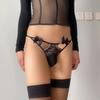 Open Close Sheath Lace T-Back Thong Mens Sissy Pouch Panties Low Rise Ultra-Thin Briefs G-String Crossdress Lingerie Underwear