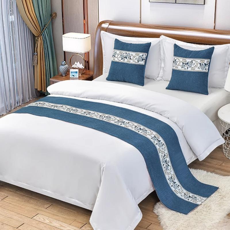 Geometric Diamond Bed Runner Pillowcase Modern Simplicity Leaf Pattern Bedend Towel Chenille Hotel Home Bedding Decorative Pad