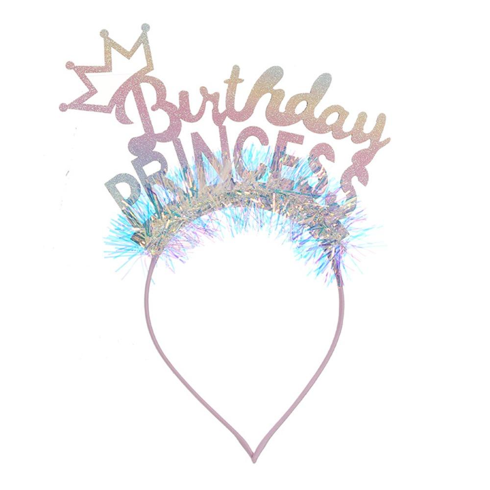 Pink Gradient Birthday Princess Hairband Glitter Sparkles Crown Hair Accessories for Women Girls