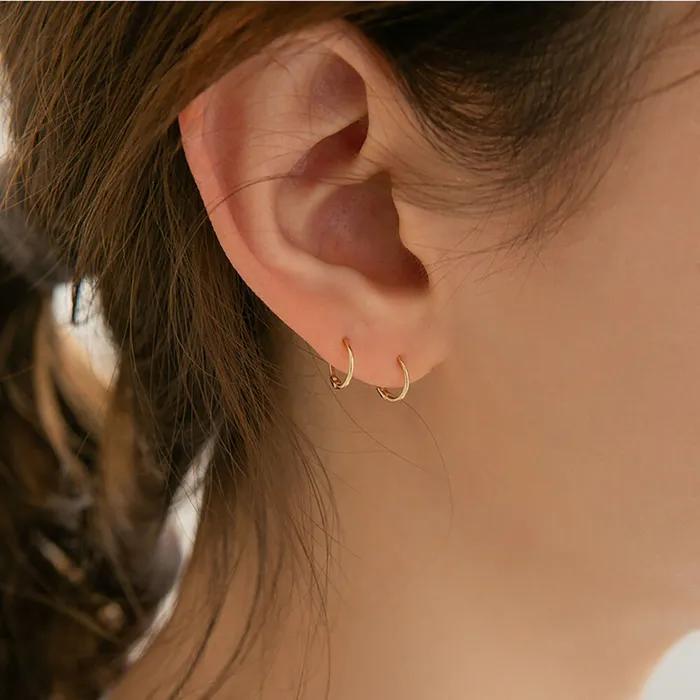 14k Daily One-Touch Ring Earrings 4 Sizes (14k Gold) ER01