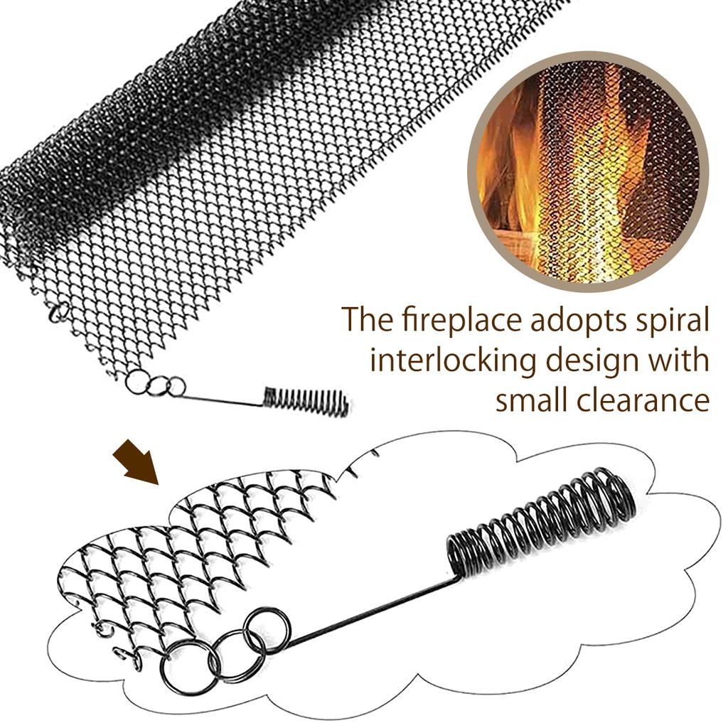2Pcs Fireplace Mesh Screen Curtain Heat Resistant Fireplace Guard Curtain Sturdy Metal Screen Protection Tool Spark Guard Mesh
