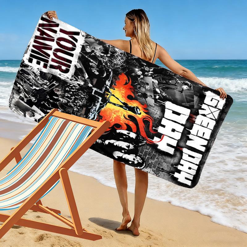 Name Custom Band Green Day Print Beach Towel, Large Soft Quick Dry Towel for Beach Camping Swimming
