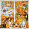 Thanksgiving Autumn Leaves & Pumpkins Window Clings - Cartoon Squirrel Decorations