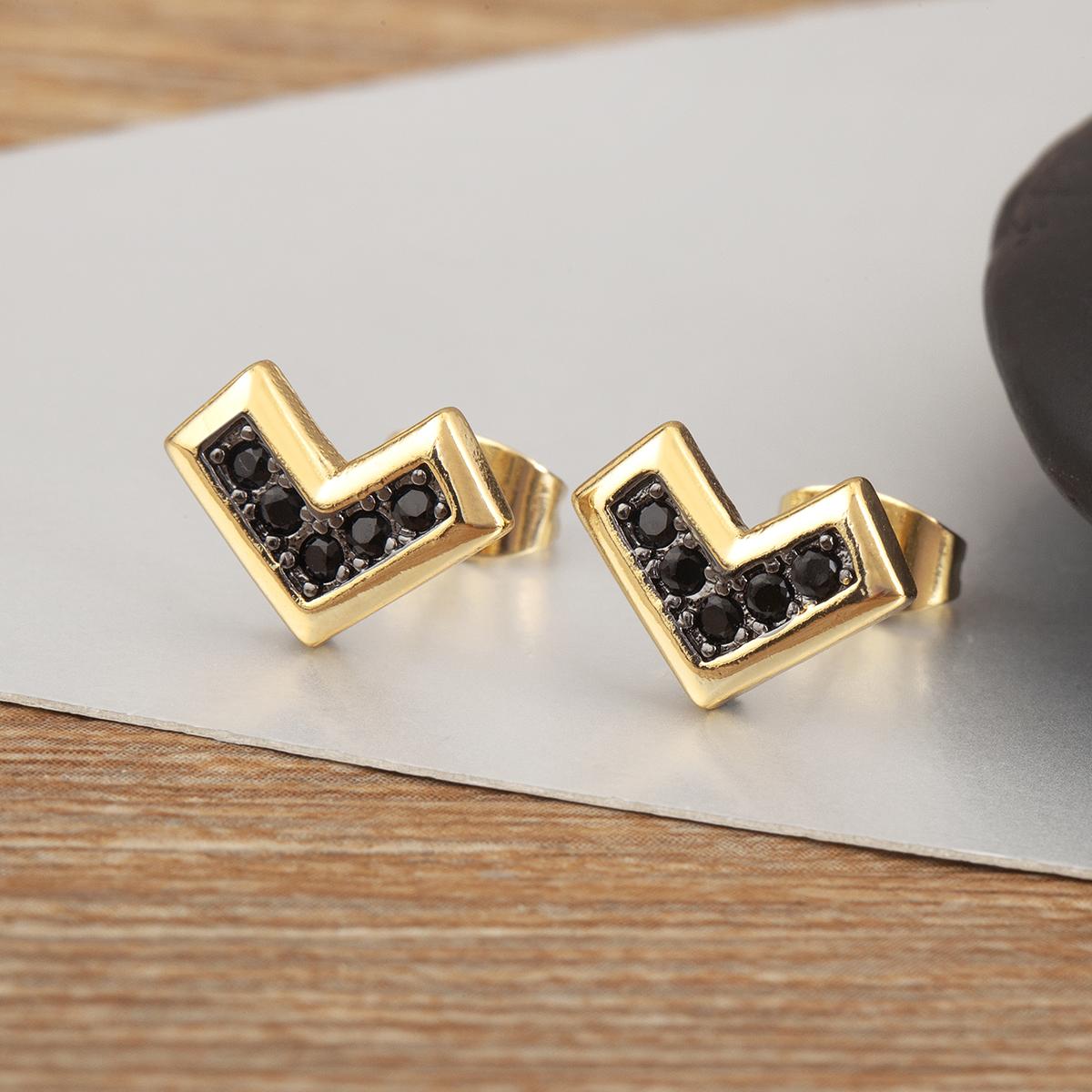 

Nidin Hot Sale Heart/Star/Bone/Butterfly Shape Inlaid Black Zircon Stud Earrings For Women Girls Ear Jewelry Birthday Party Gift