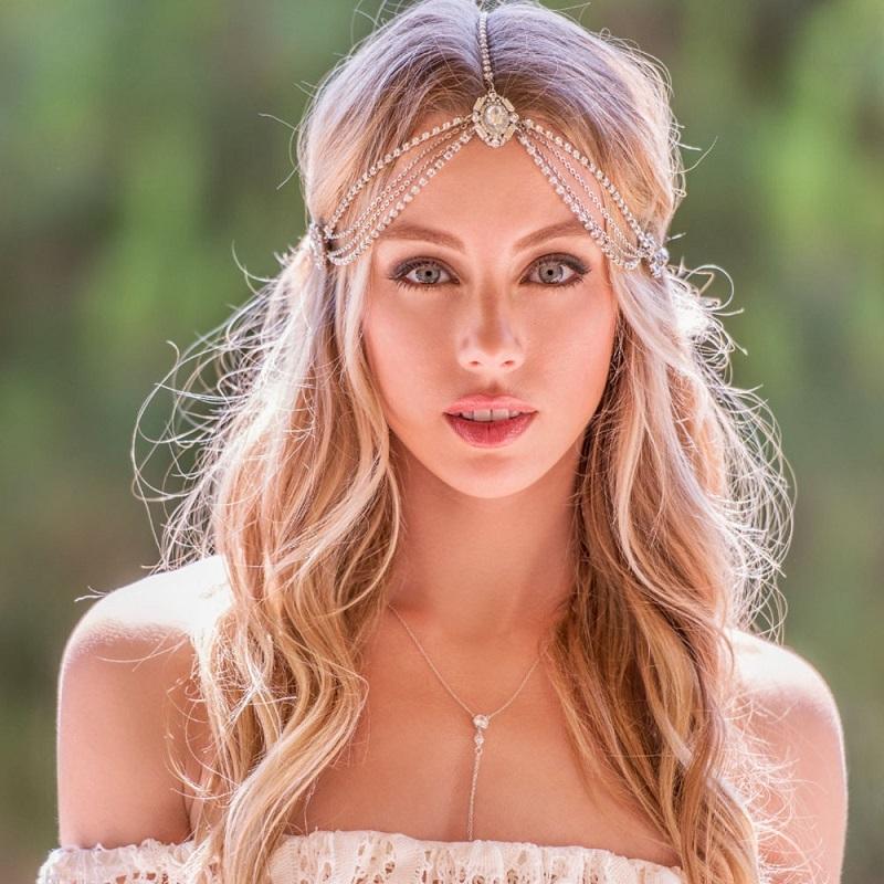 Fashion Bridal Rhinestone Hair Chain Head Jewelry For Women Multilayer Crystal Tassel Hair Jewelry Headbands Wedding Accessories