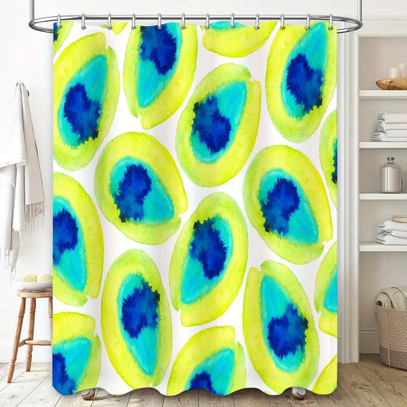 Watercolor Blue Green Abstract Shower Curtain Botanical Nature Spa Bathroom Decor Modern Farmhouse Teal Turquoise Backdrop
