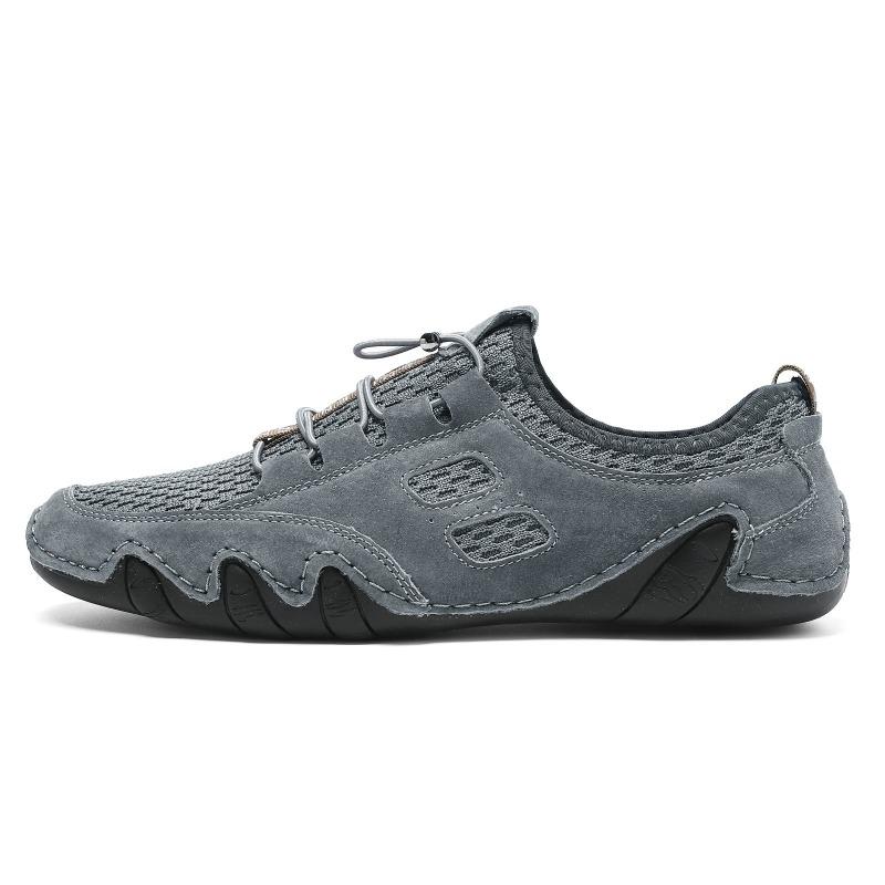 Summer Breathable Men's Casual Sports Shoes Large Size Sewn Leather Mesh Shoes Trendy Men's Shoes