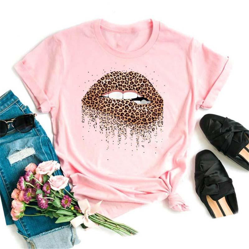 

Летняя женская мода Базовая рубашка Цветные губы Короткие рукава Свободные Большие хлопковые футболки Женские XXXL