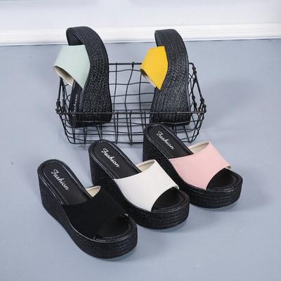 Fashion Women Sandals Women Summer 2024 New Ethnic Style Wedge with Fish Mouth One Word Drag Cake Thick Bottom Women's Shoes Large Size