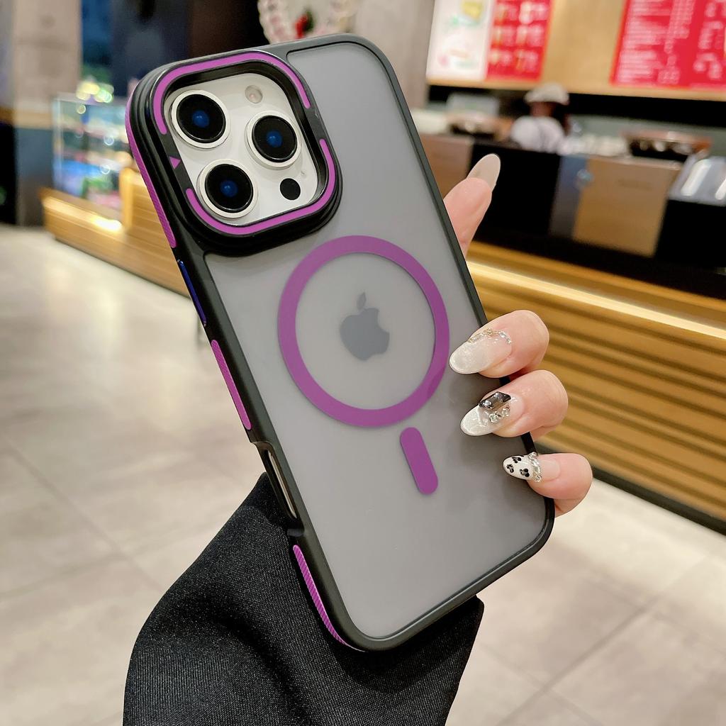 This Anti-slip 15p Wireless Charging Case Is Suitable for The Apple 16Pro Dual-color Bezel Magnetic Lens Holder