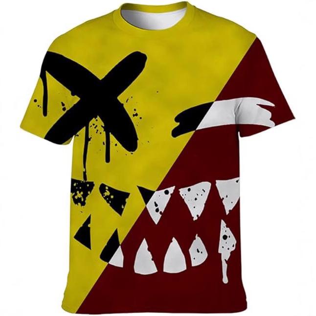 Summer Men Round Neck 3D Digital Smiley Face Printed Casual Fashion Comfortable Plus Size Short Sleeved T-shirt