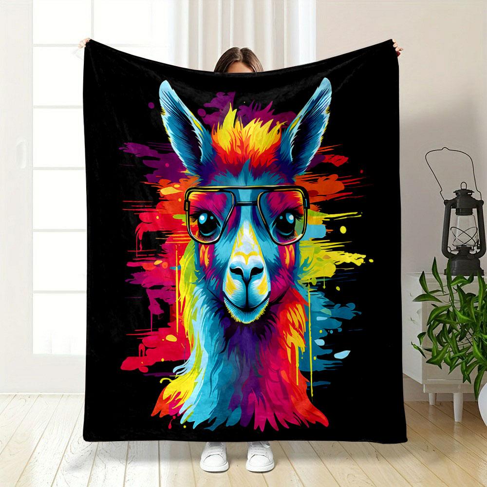 Colorful Llama with Sunglasses Print Blanket Soft and Cozy Perfect for the Living Room Bed Sofa or a Nap,gift