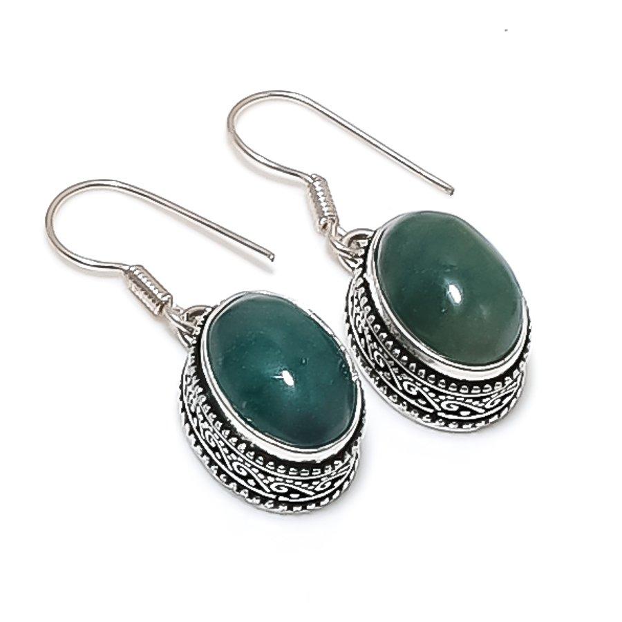 Natural Green Apatite Gemstone 925 Sterling Silver Jewelry Earring 1.38" n0t85