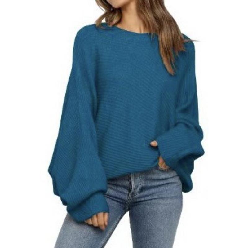 Autumn Winter Loose Casual Solid All-match Sweater Women Bottomed Batwing Long Sleeve Knitting Pullover Top