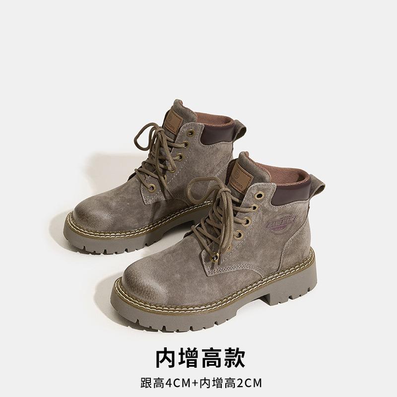 

Martin boots women s new leather versatile tooling outdoor mountaineering short boots inner height increase velvet rhubarb boots 35