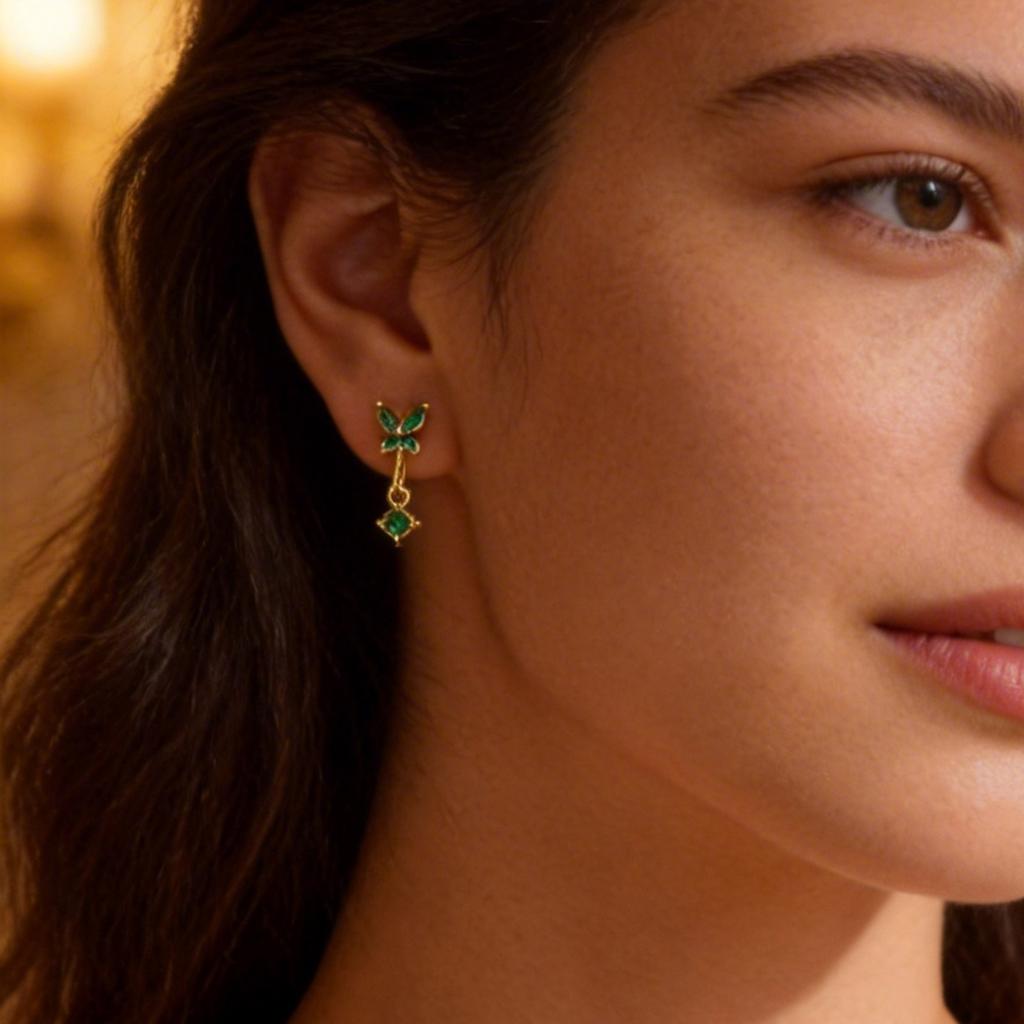 VNox Trendy Crystal Green Zircon Stone Cute Butterfly Hoop Earrings for Women Classic Gold Color Exquisite Wedding Jewelry