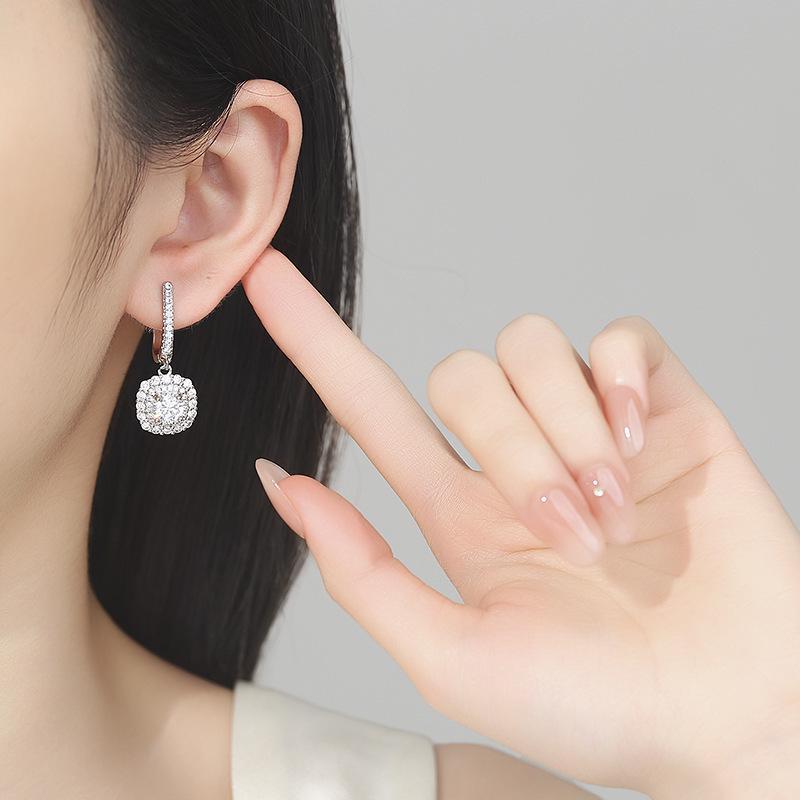 European-American Style Geometric Diamond Earrings, Temperament S925 Silver, Trendy Versatile Women's Jewelry