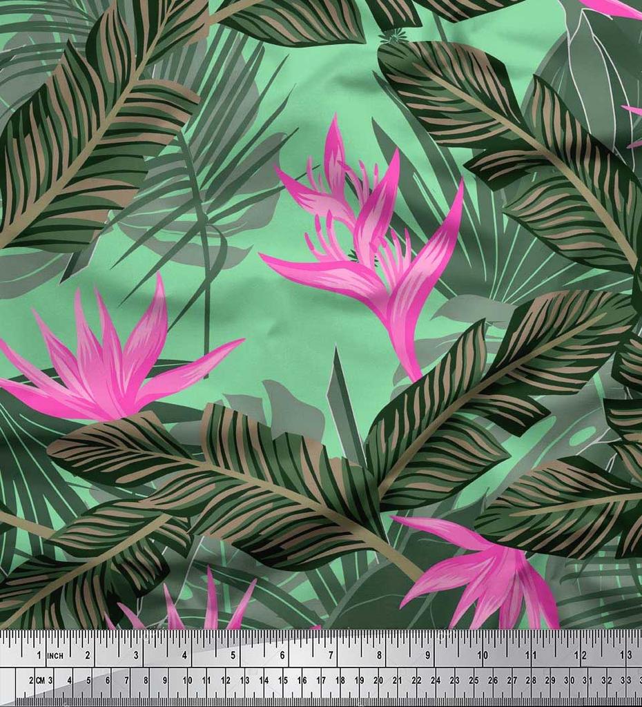 Soimoi Japan Crepe Satin Stoff Blomster & Blader Tropisk Stoff Prints etter meter 42 tommer