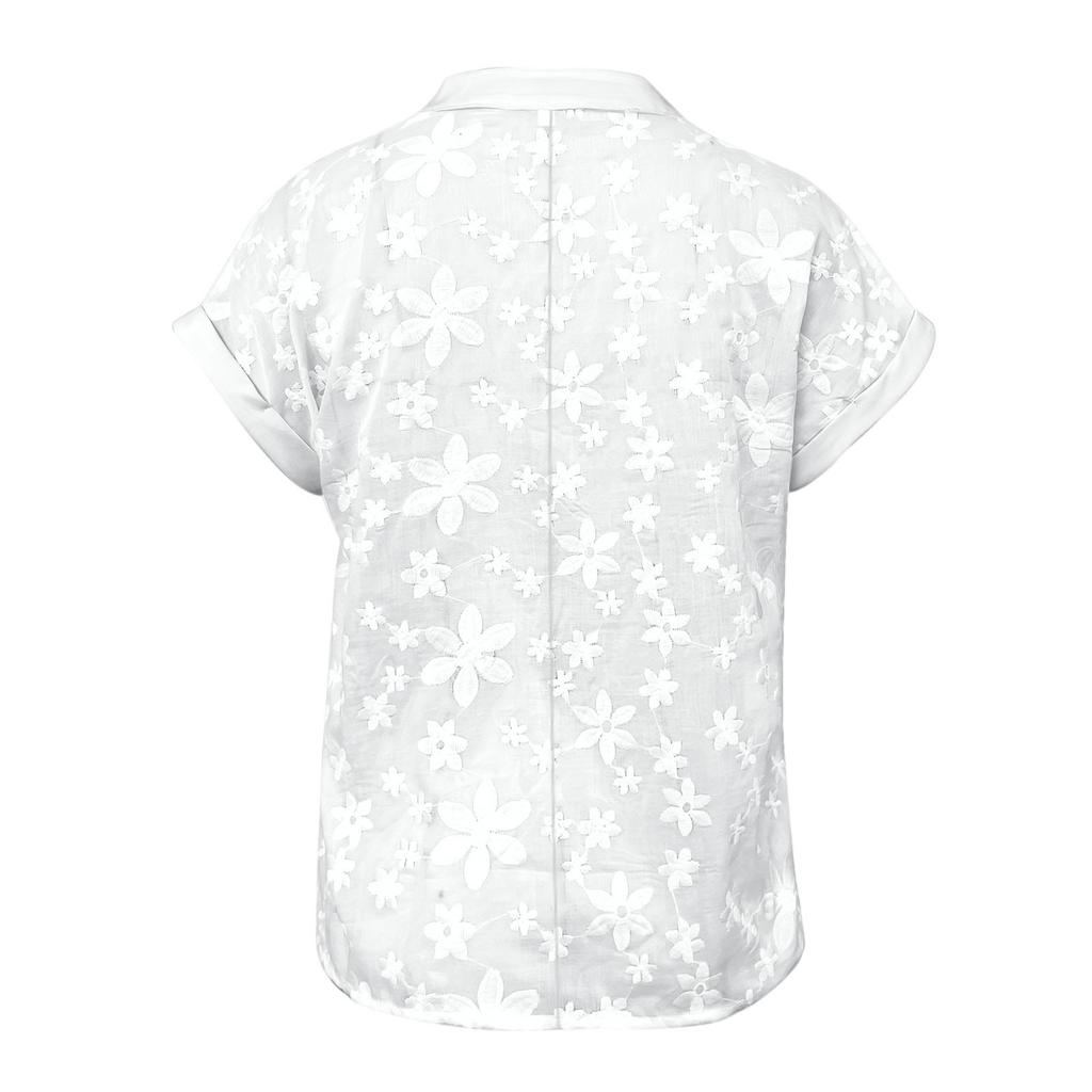 Fashion Women Stand Collar Short Sleeve Button Down Long Sleeve T Shirt