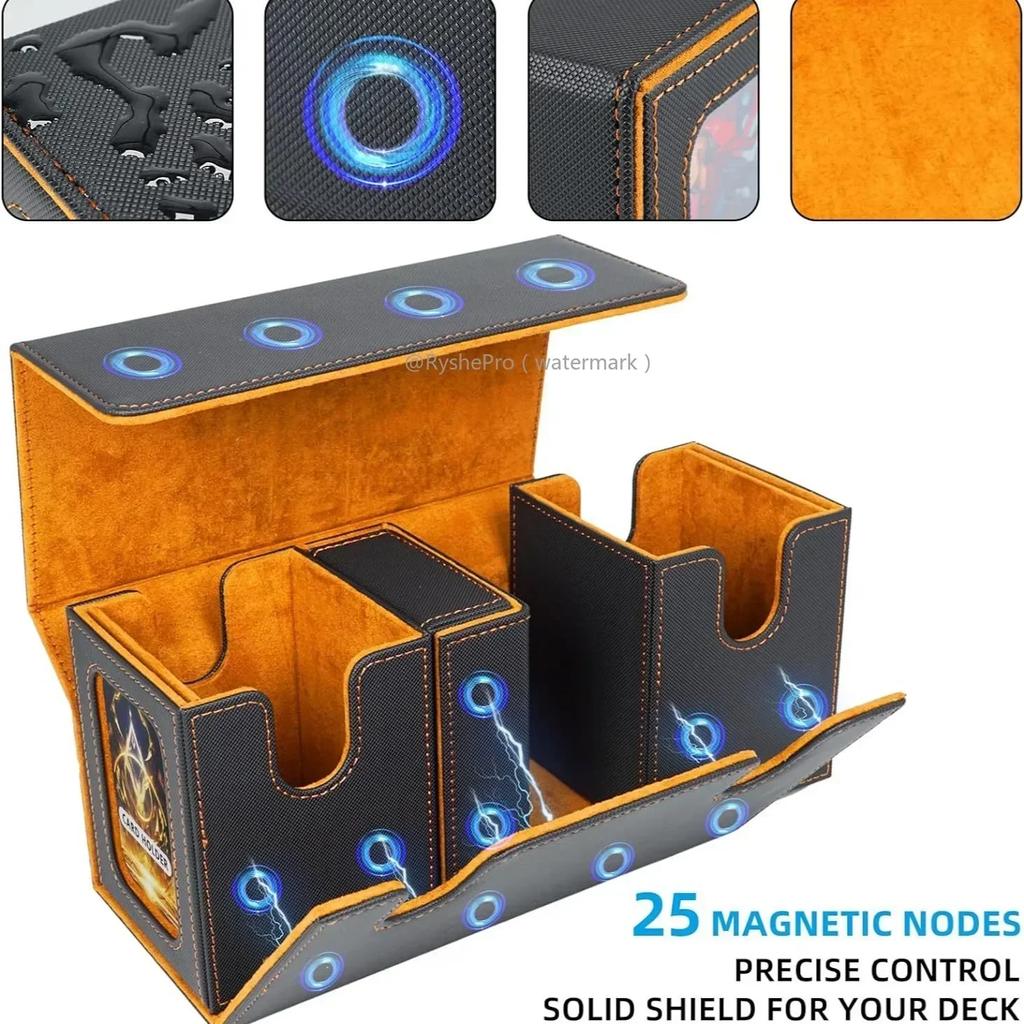 Durable Card Storage Box with Dice Tray 200+ Double Sleeved Cards Design for MTG Commander Deck Box with Sideloading Card Tray