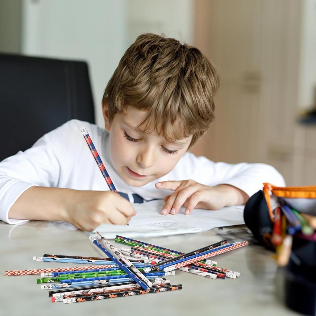 Goldge 48 Sports Pencils for Kids and 48 Pcs Erasers, Baseball Soccer Basketball Pencils #2, Fun Pencils Erasers, Birthday Pencils, School Office