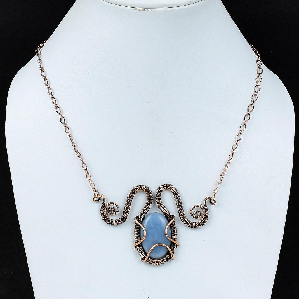 Angelite Necklace Copper Wire Wrapped Necklace Adjustable Necklace Unique Copper Jewelry Handmade Necklace Gemstone Necklace Gift For Mother