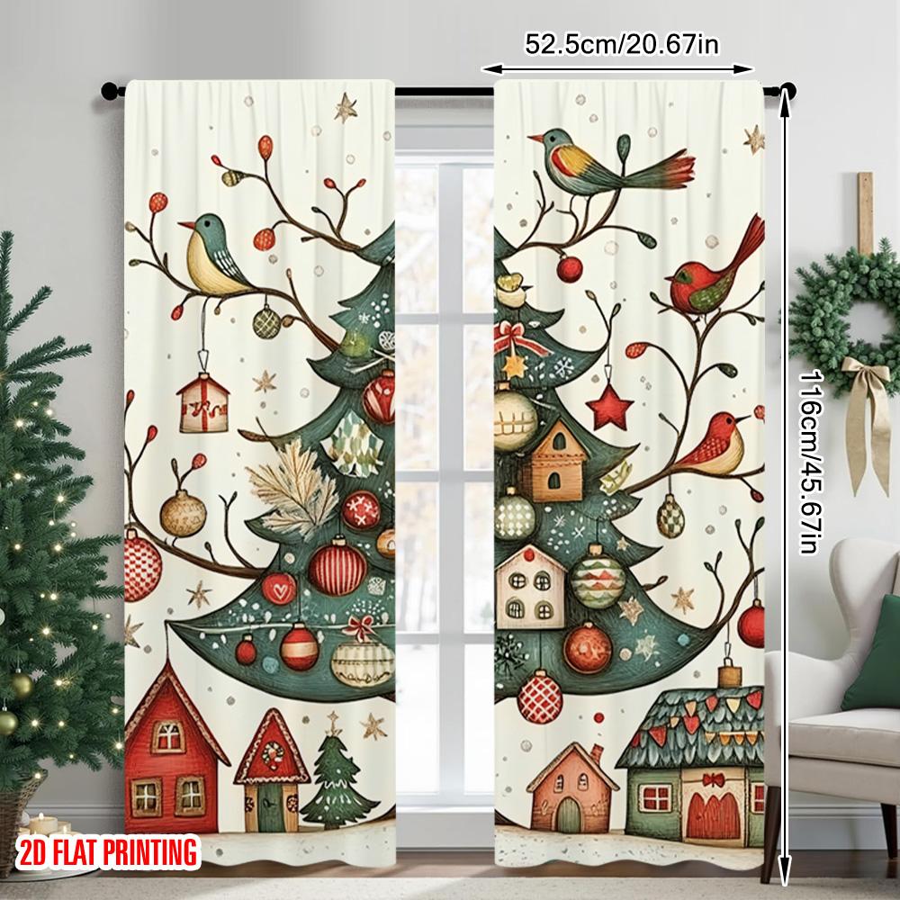 2 st 2D platt tryck God Jul Populära Gardiner Julstad 100% Polyester Utan Elektricitet Festlig Väggdekor Använd