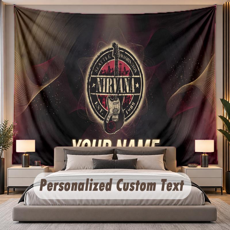 Custom Name Text Tapestry Nirvana Personalized Polyester Wall Tapestry For Bedroom And Room