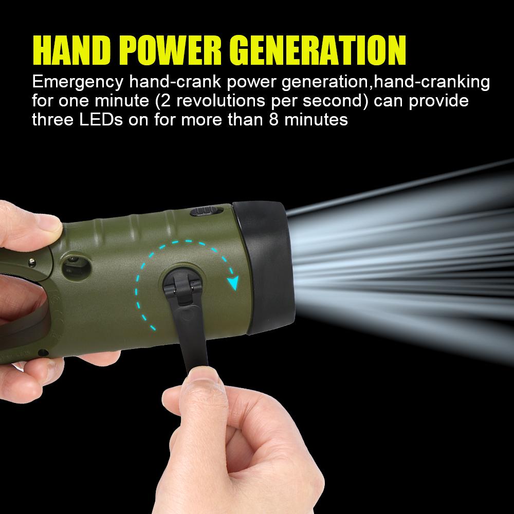Emergency Hand Crank Dynamo Rechargeable Solar Flashlight Power Bank LED Flashlight For Fishing Boating Hiking