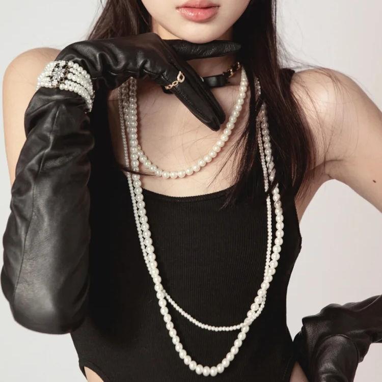 Triple glass pearl necklace women s retro versatile with small fragrant wind multi-circle sweater chain cheongsam collarbone chain
