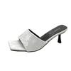 Printed Sandals, New Embroidered Large-size Women's Shoes, Square Head Temperament, High-heeled Slippers