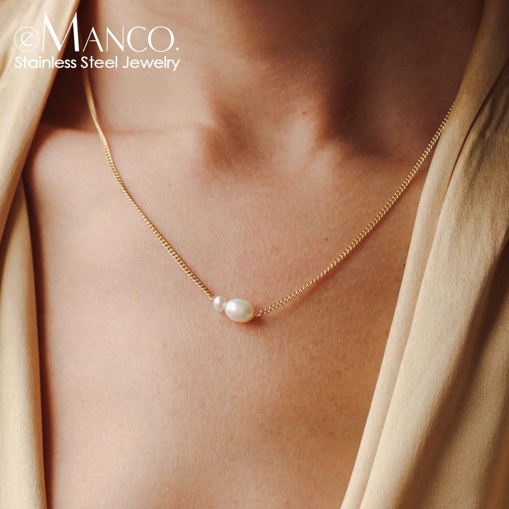 EMANCO Freshwater Pearls Pendant Necklace for Women Choker Necklaces Women Stainless Steel Necklace Fashion Jewelry