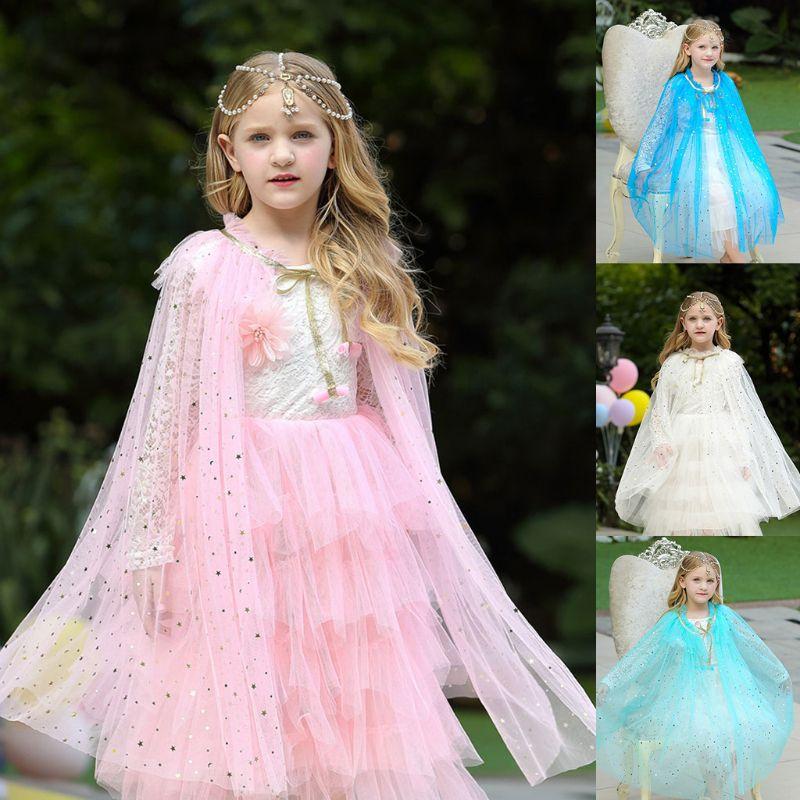 Fairy Girl Kids Cape Frozen Elsa Dress Princess Costume Cloak Tulle Xmas Shawl
